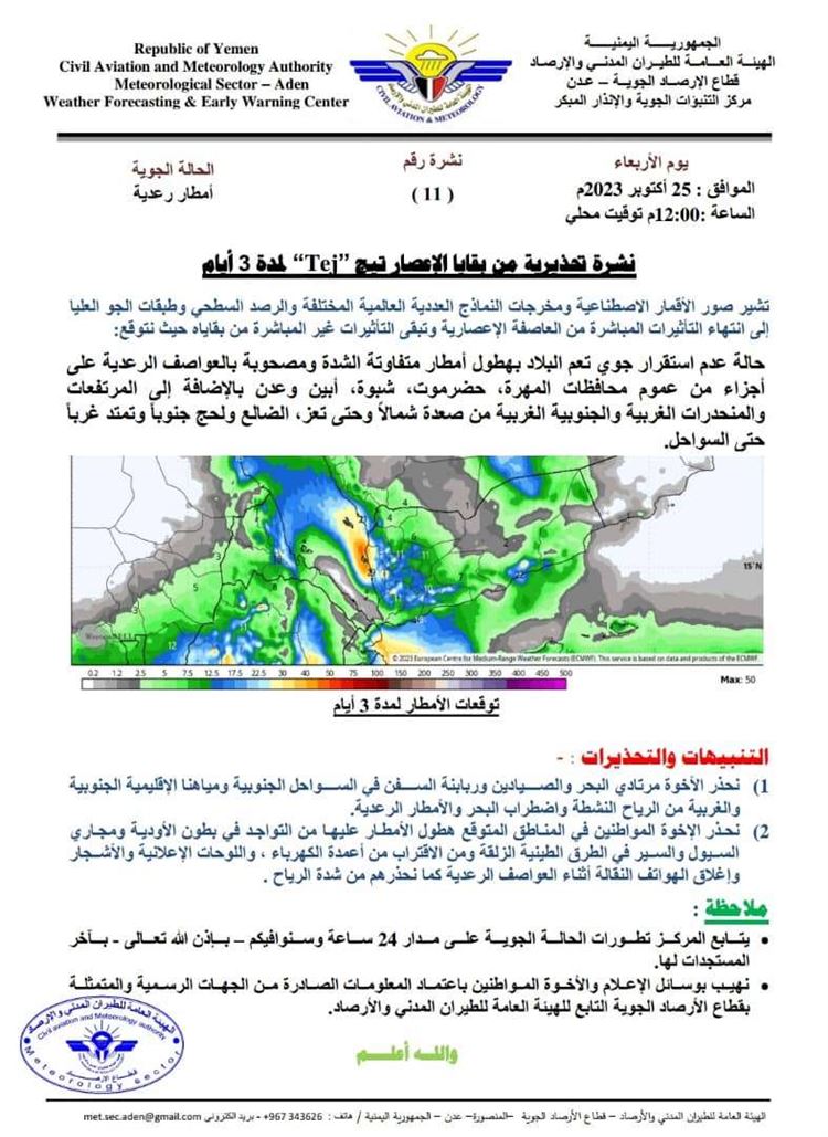السلطة المحلية بعدن توجّه برفع الجاهزية لمواجهة تداعيات وآثار الأمطار المتوقعة على العاصمة عدن